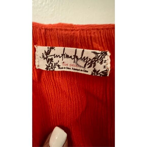 Intimately Free People Red Spaghetti Strap Top Blouse Orange Ruffle SZ M - Picture 3 of 10